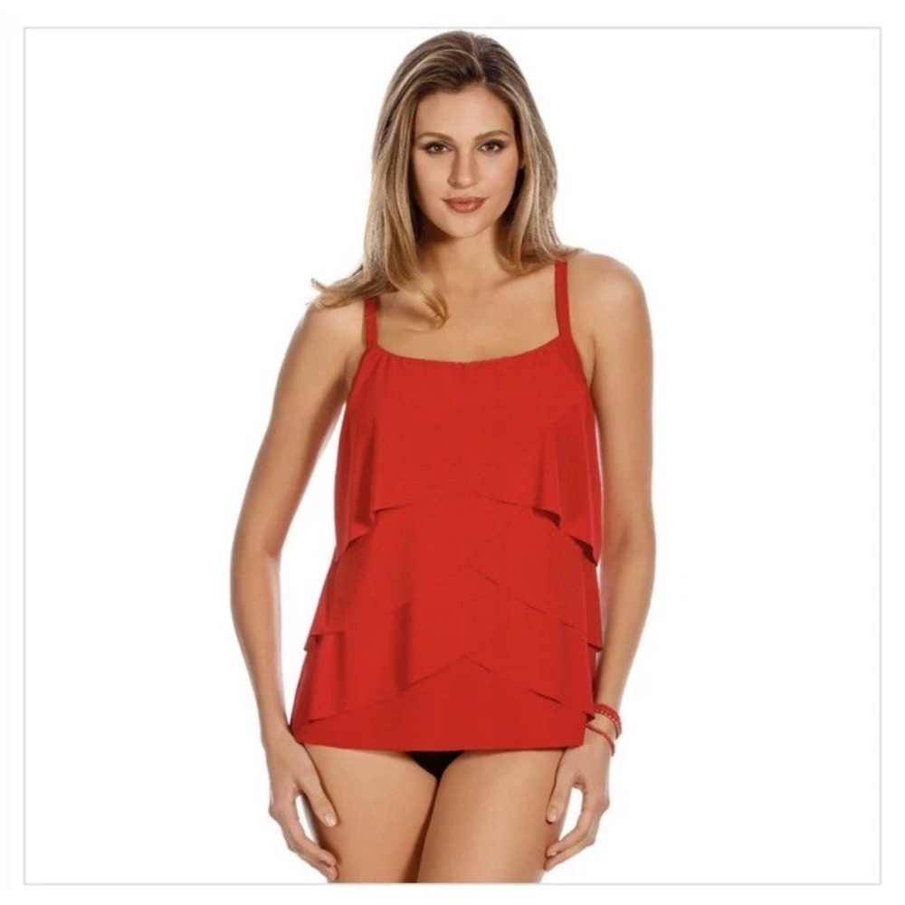 Miraclesuit Red Making Waves Tankini Underwire Swimwear Sz 10 Great Condition
